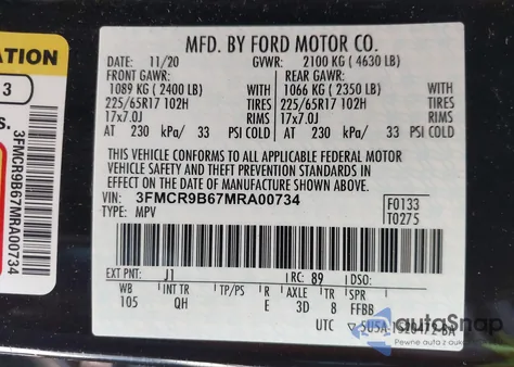 2021 Ford Bronco Sport Big Bend z USA, uszkodzony, nr VIN 3FMCR9B67MRA00734